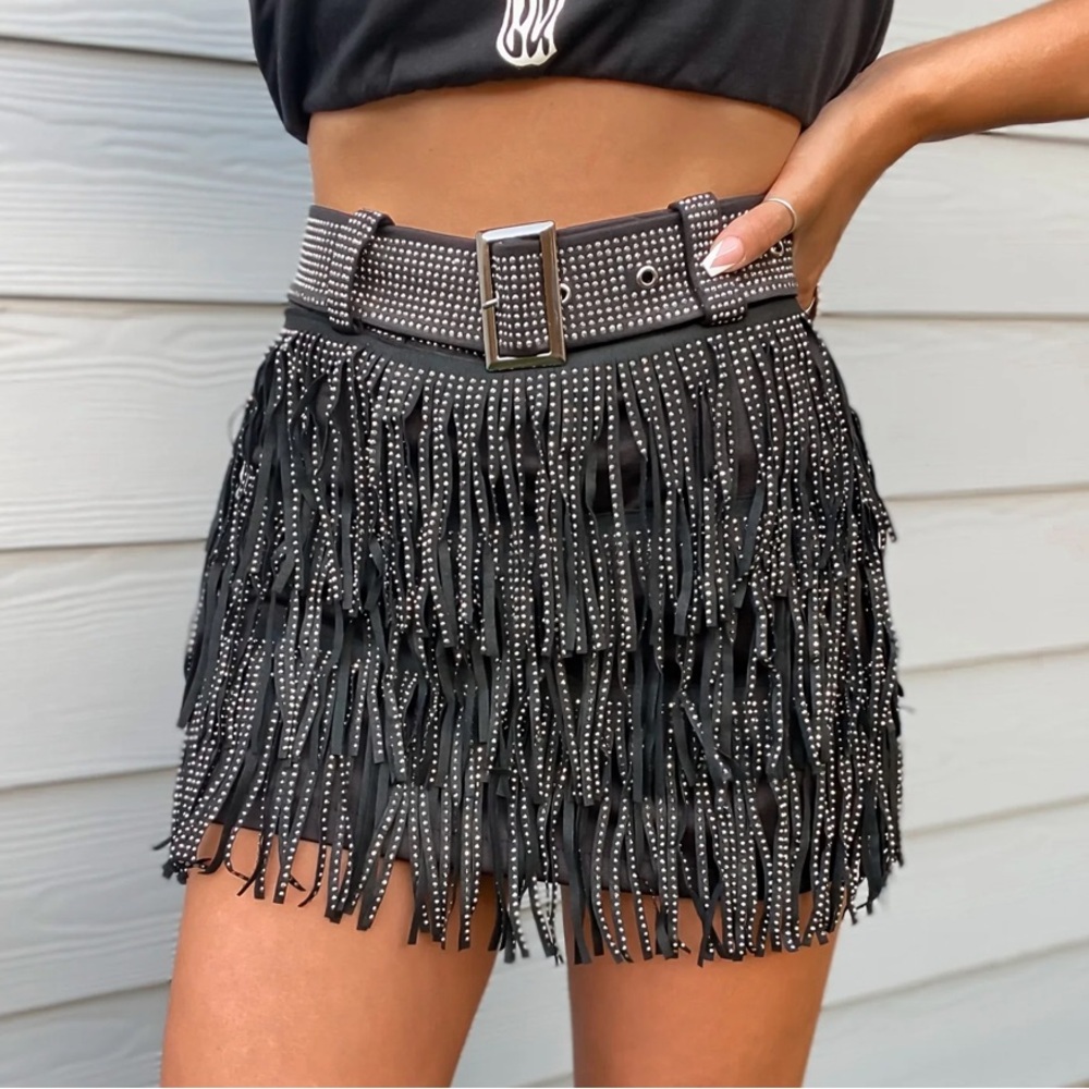 12th tribe fringe suede skirt